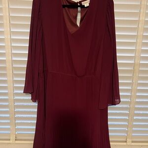 Red Plunge Bell Sleeve Flowy Cocktail Dress